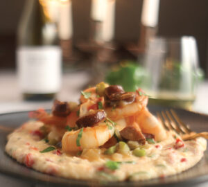 shrimp grits and wine