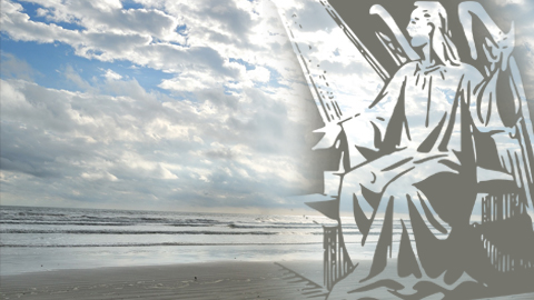 Is there a St. Simon. a saintly figure drawing on a beach