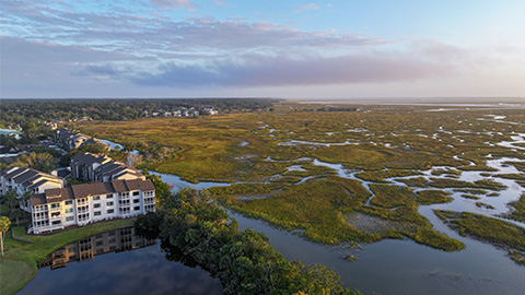 Sea Palms Resort. an aerial view of marshes