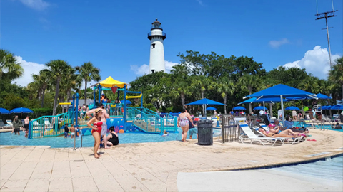 Neptune fun zone pool. A water park pool with a lighthouse